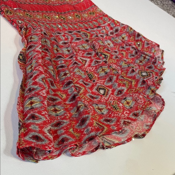 Vintage Red Two-Piece Set Beaded Embroidered Top & Ruffle Pants - Picture 7 of 16